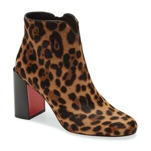 Christian Louboutin Castarika 85 Pony Leopard Black Ankle Block Heel Bootie 40
